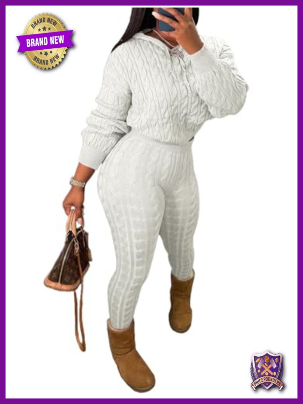 Knit Two Piece Set Long Sleeve Hoodie Sweater Set Casual Fall Winter